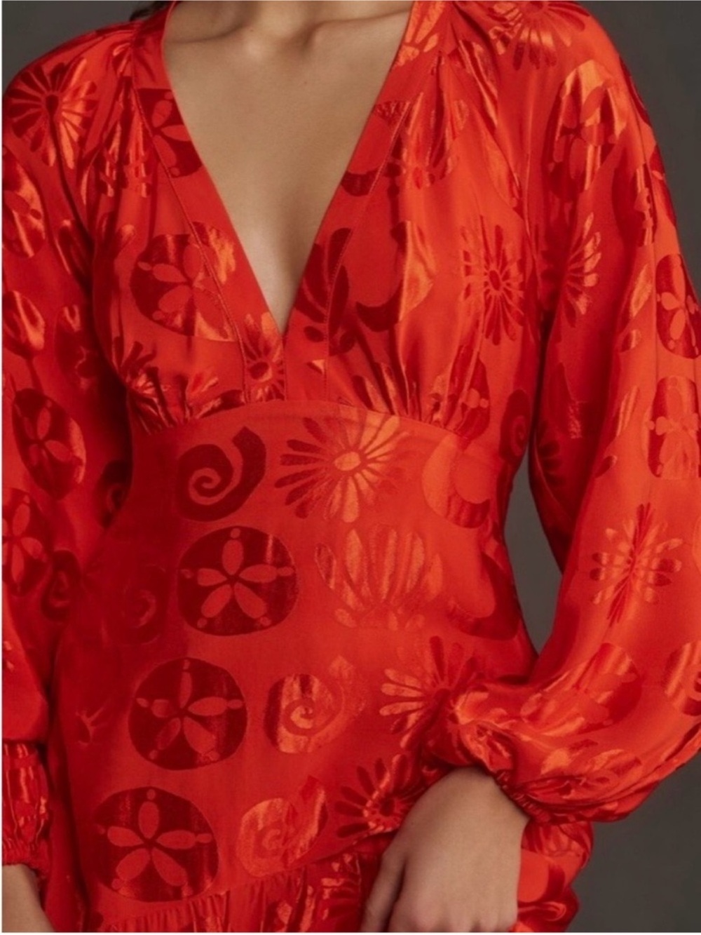 FARM Rio Long-Sleeve V-Neck Jacquard Maxi Dress, size L NWT - Picture 3 of 9